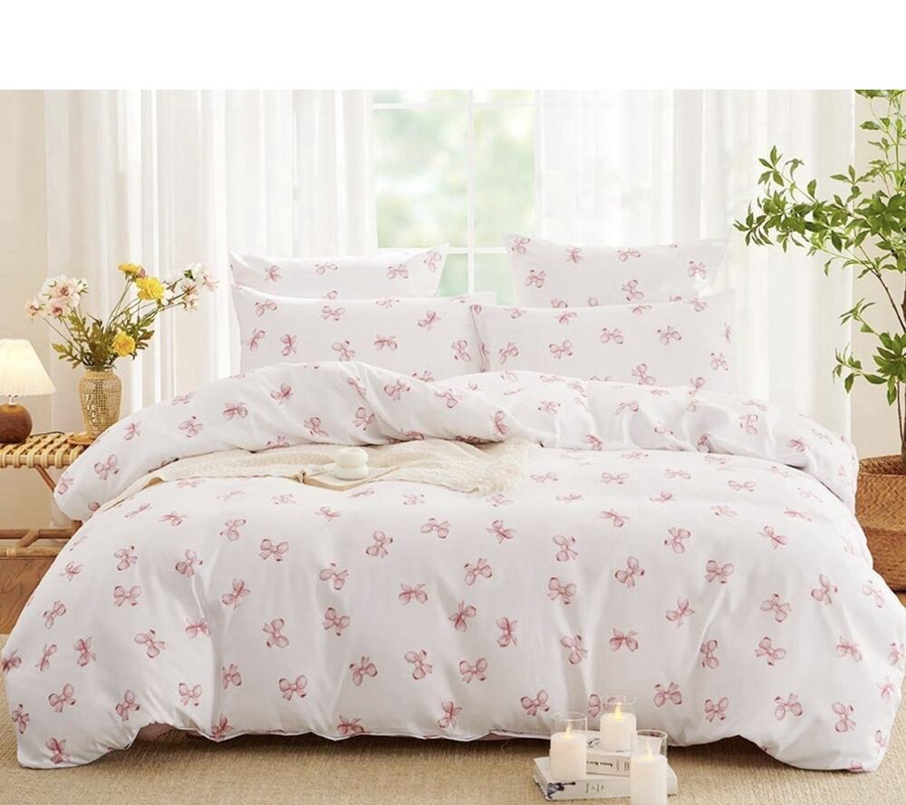 Twin 2 Pc Duvet Cover for Girls' Room Pink Bowknot New